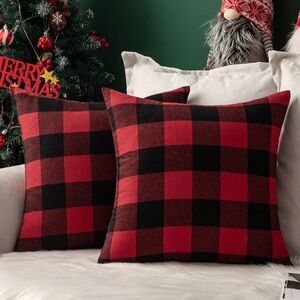 Plaid Red and Black Holiday Throw Pillow Covers 22x22” SQUARE (2-pack)